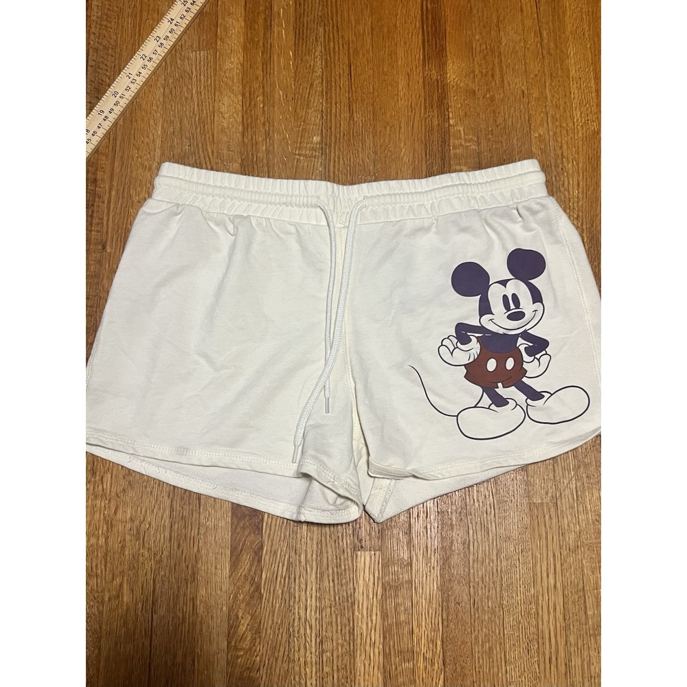 Disney Mickey Mouse Women Large Cream Elastic Drawstring Waist Jersey Knit Short